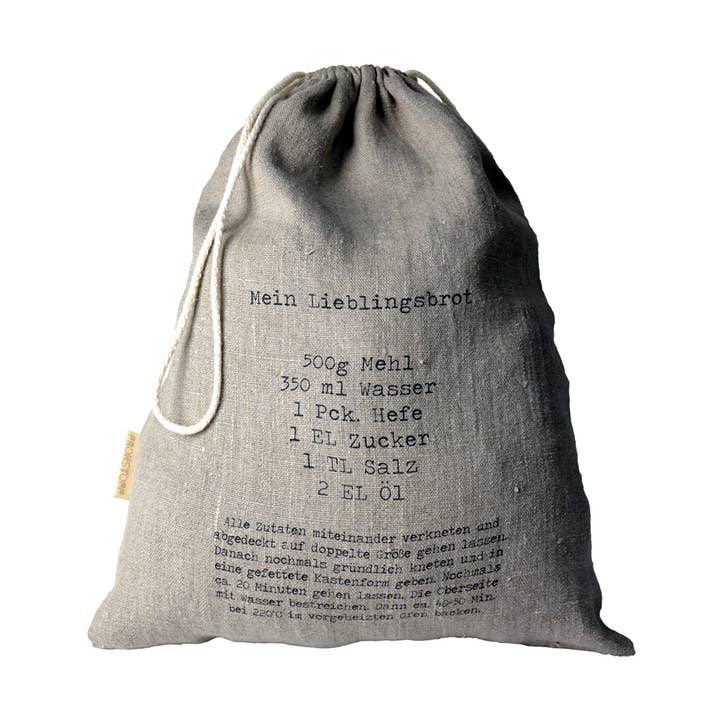 Brødpose i hør med opskrift for engroshandel hos Frohstoff Meike Marie Buchholz