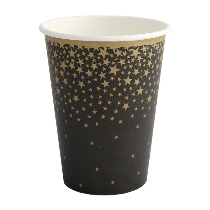 Goldene Sterne und schwarze Pappbecher Set (8 Stück) für den Großhandel von MI FIESTA