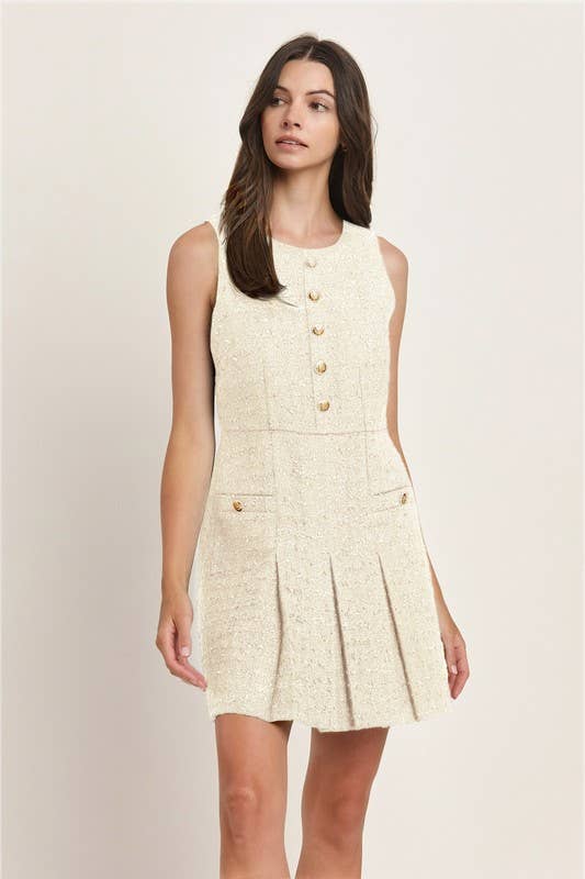 Black Sleeveless Tweed Pleated Mini Dress for wholesale on Faire3