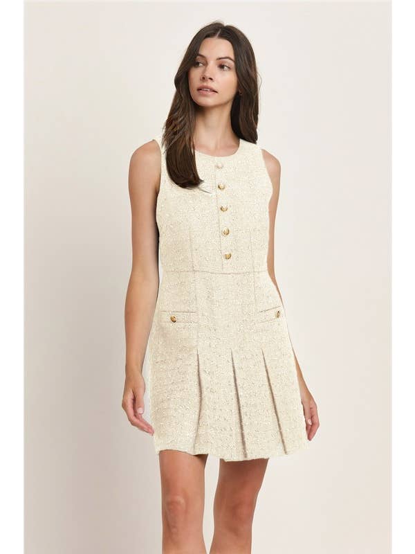 Black Sleeveless Tweed Pleated Mini Dress for wholesale on Faire3