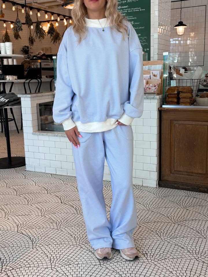 Blue and White Mini Striped Sweatpants for wholesale on Faire26