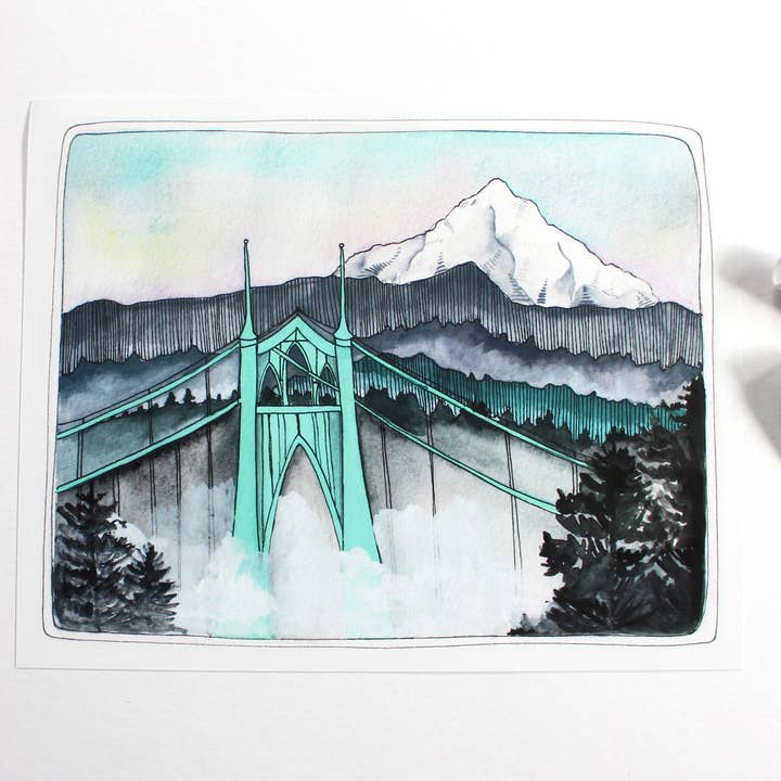 Impressão artística St Johns Bridge de 8 “x 10" com Mt Hood por atacado de michele maule