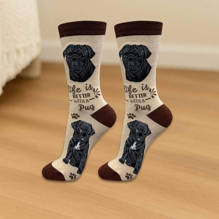 E&S Pets - Wholesale Socks - Unisex - Black Pug Dog Socks - Fun Novelty Crew Socks - Unisex1