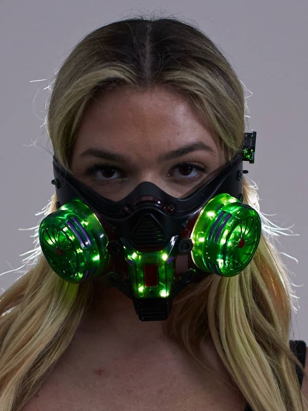 KBW Global Corp. - Wholesale Costume - Unisex - Light-Up Green Cyberpunk Mask
