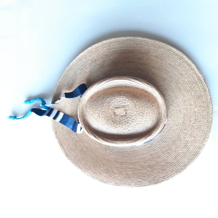 Achiote Guatemalan Goods - Wholesale Boater Hat - Women's - Palm Hat | Classic Structured Wide Brim | Blue & White2