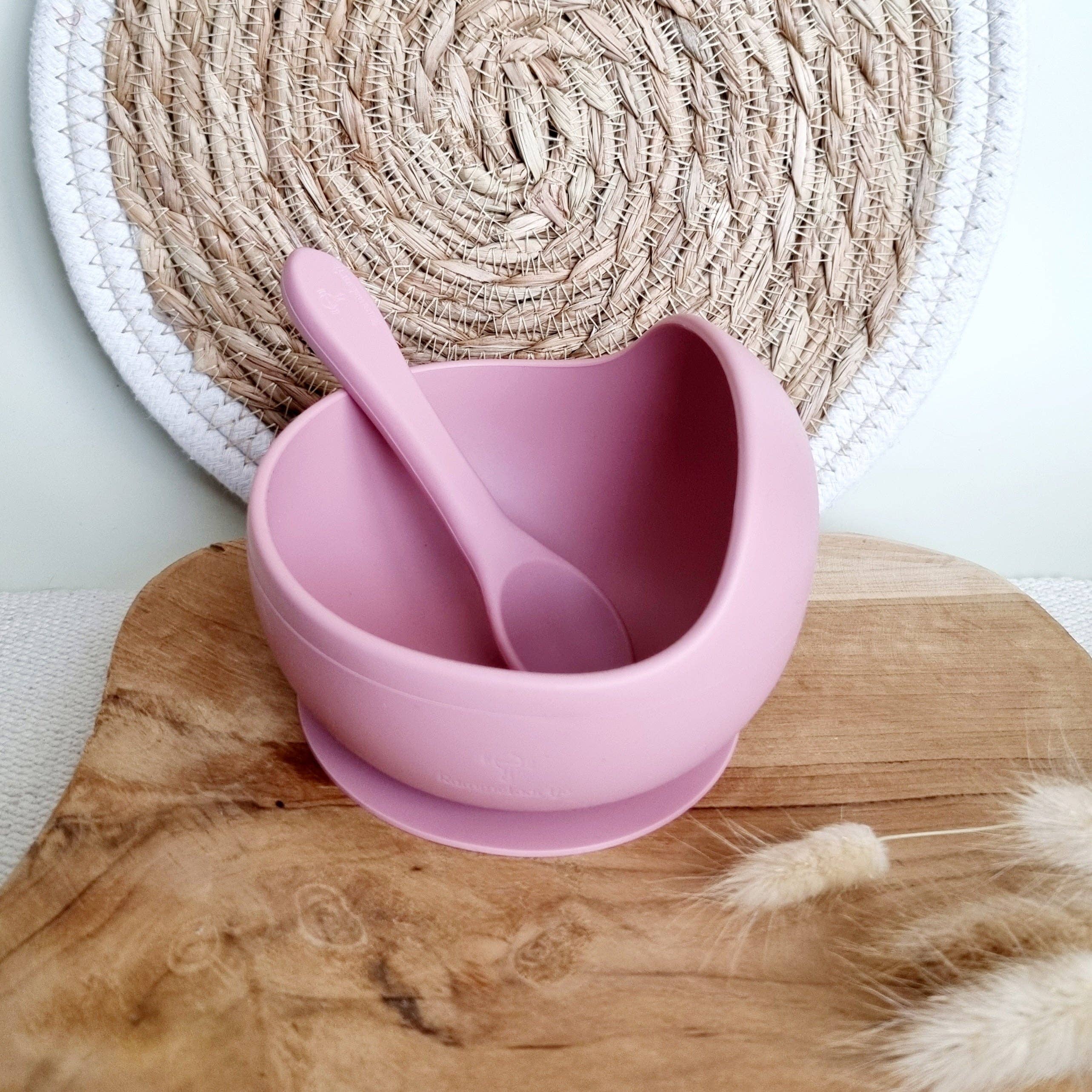 Rammelaartje - Vente Bol - Enfant et bébé - Bol en silicone avec ventouse et cuillère - Rose poudré1