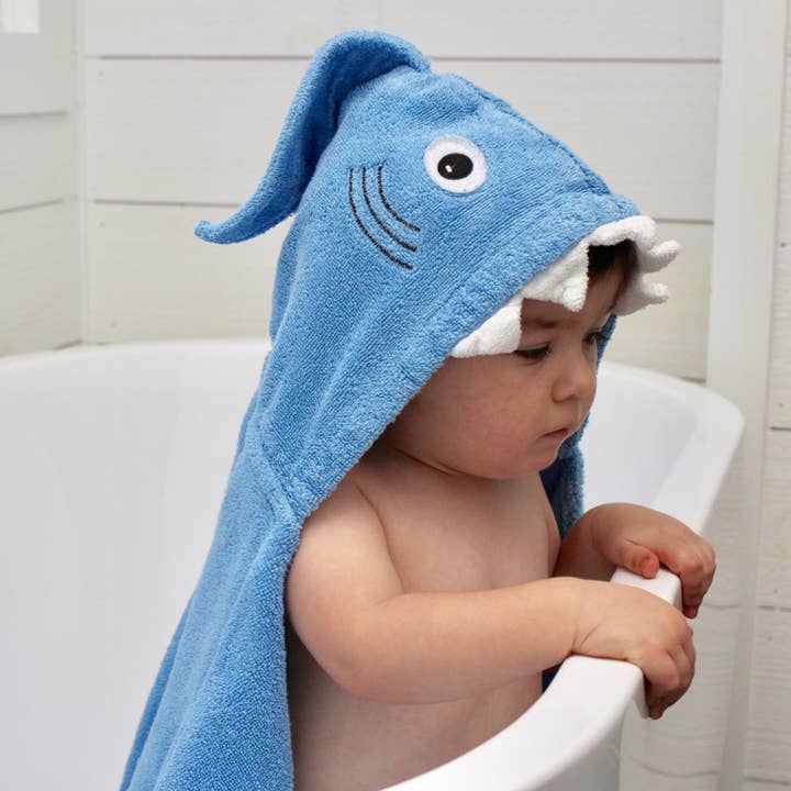 Yikes Twins - Wholesale Hooded Towel - Kids & Baby - Blue Shark Hooded Towel for toddlers ages 2 to 8 years old