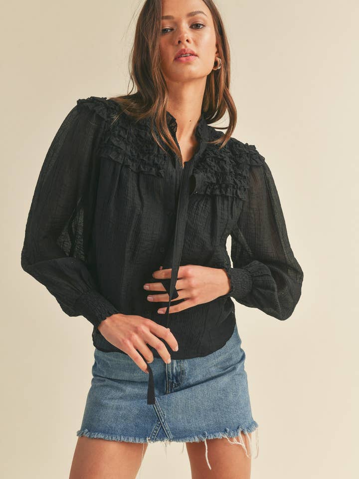 RUFFLE YOKE BALLOON SLEEVE TOP MTP2528 for wholesale by &MERCI