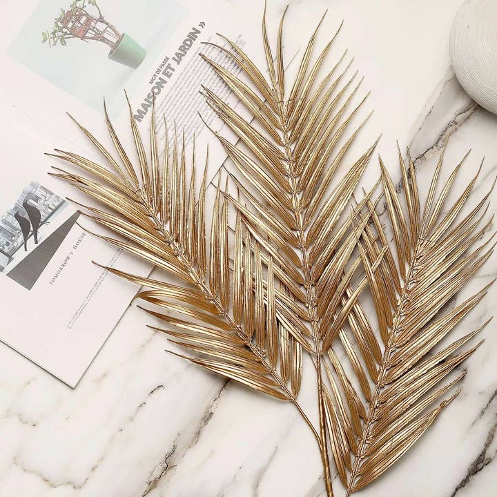 Elan Bazaar – Großhandel Wimpel/Girlande – 32 Zoll goldener Palmblattzweig, künstliche große goldene Palmblätter 2