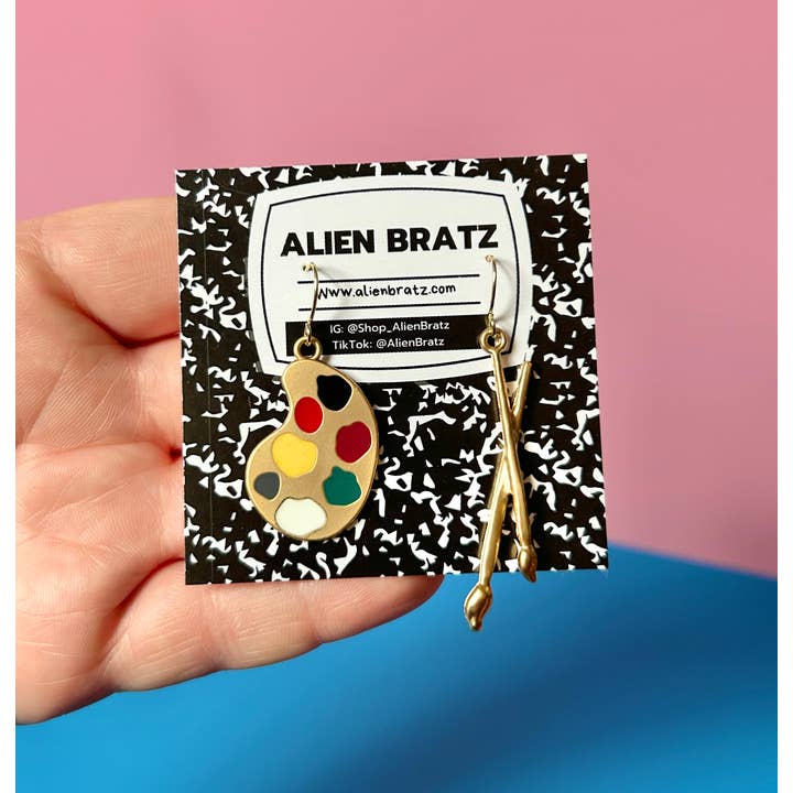 Alien Bratz - Vendita all'ingrosso Orecchini pendenti - Orecchini con palette di colori dorati Orecchini funky Orecchini per artisti1