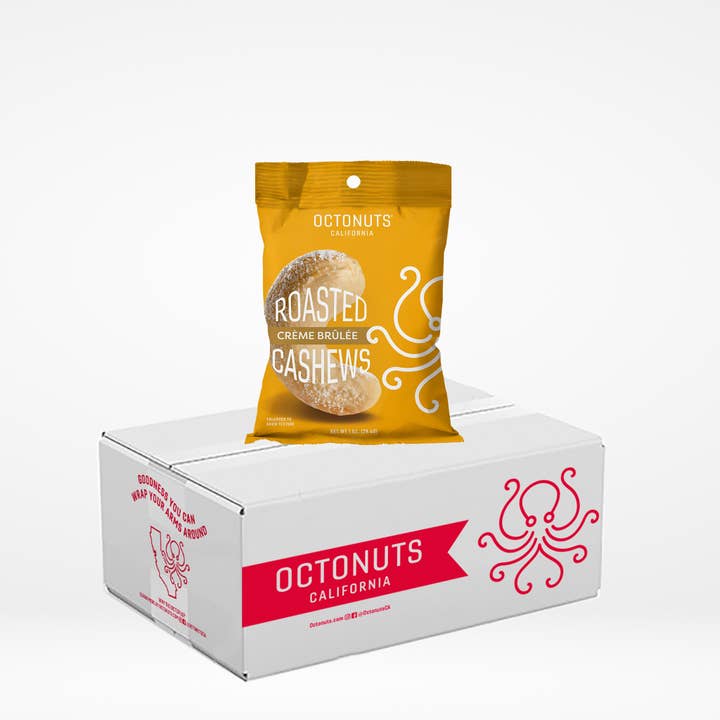 Crème Brûlée Ristede Cashewnødder Kasse 1oz/160stk for engroshandel hos Octonuts California