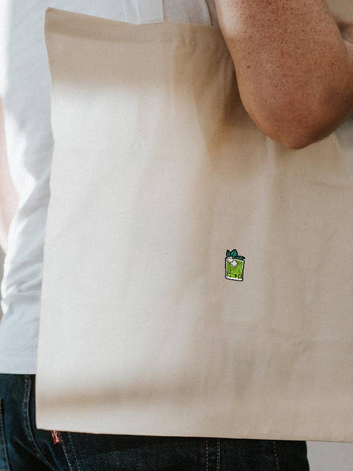Gin Basil Smash | Borsa ricamata in cotone biologico per la vendita all'ingrosso da parte di Fashion Drinks