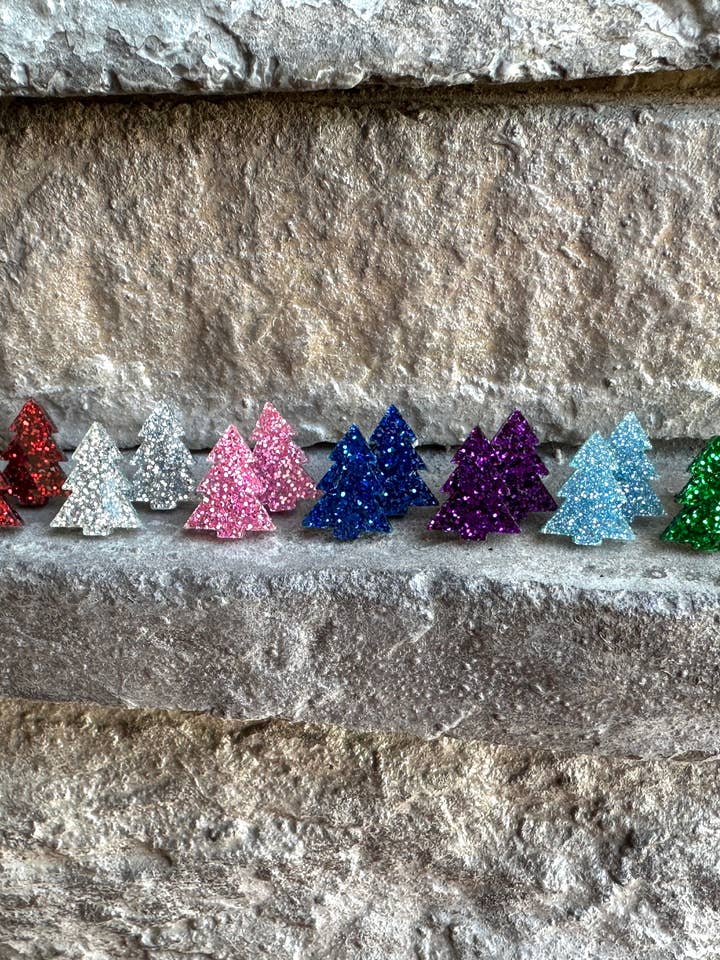 Glitter Christmas Tree Stud Earrings, Christmas Earrings for wholesale by Laser & Color Designs LLC