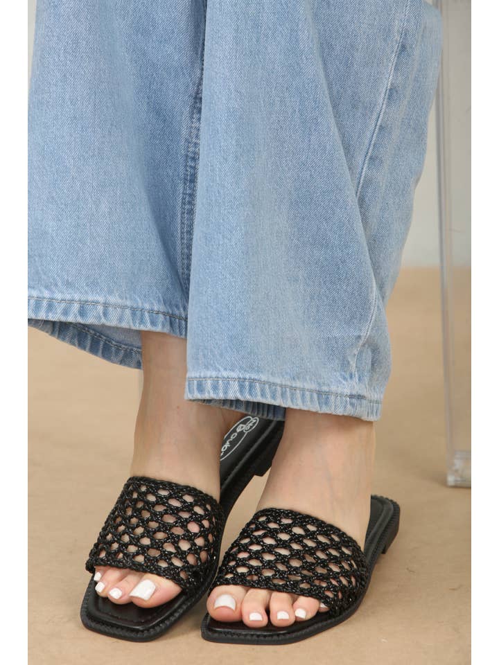 SORT Sorte flade sandaler med detaljeret rem i net for engroshandel på Faire3