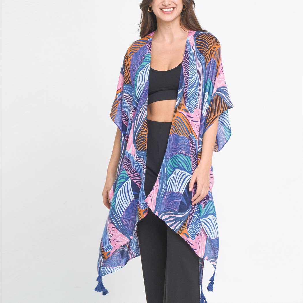 Fashion City - Vente Kimono – femme - Kimono ouvert sur le devant à imprimé de feuilles de palmier12