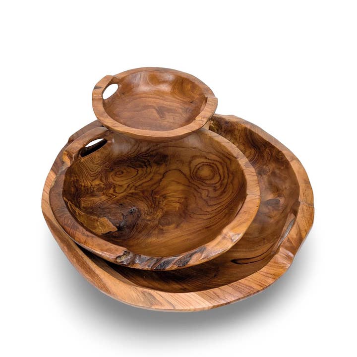 LIVE EDGE TEAK Fat, Träfat, Rustik Träskål Set, Trä Mittpunkt för wholesale av baligood