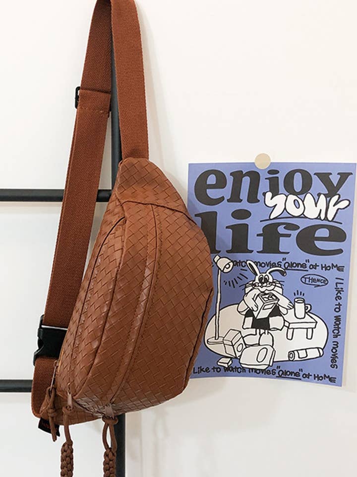 ..0717 Vegan Leather Woven Atlas Crossbody Bum Bag SI-26485 for wholesale by 42POPS