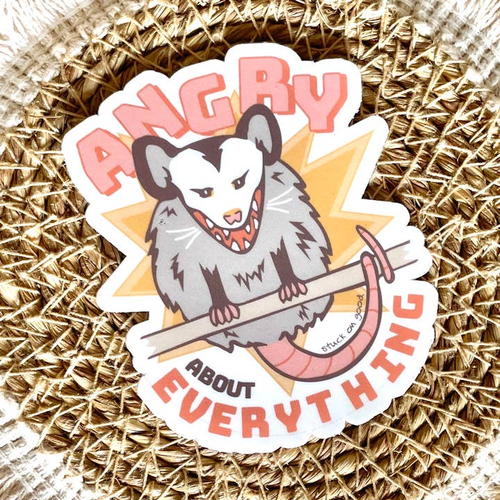 Angry About Everything Possum Sticker for wholesale by Stuck On Good Design