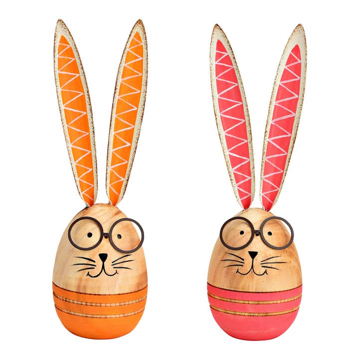 Wooden rabbit, 2-piece, Orange/Pink (W/H/D) 5x16x5cm for wholesale by Wurm