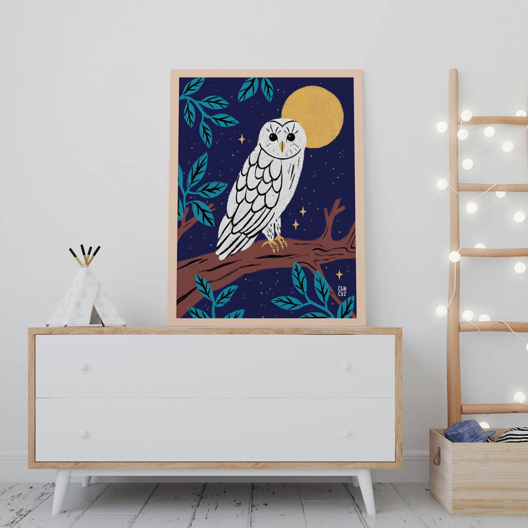 Camille Cauvez illustration et papeterie – Engroshandel Plakat – Ugle i natten | uglebarn julefugleplakat1