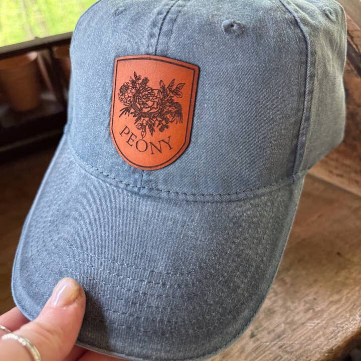 Left Grain - Wholesale Baseball Cap - Women's - Vintage Peony Leather Patch Hat – Denim