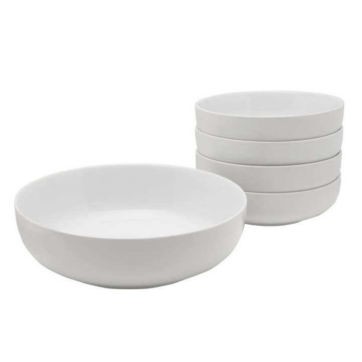 Everyday White Pasta Bowls 5PC Set Brown Bx Pkg for wholesale on Faire