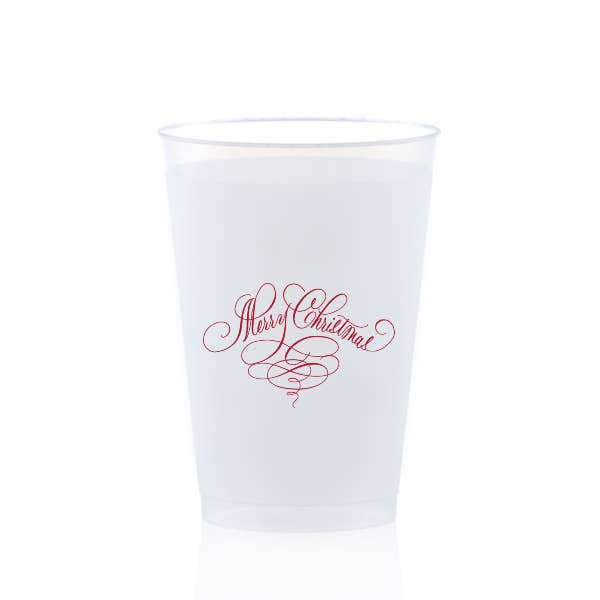 Joyeux Noël Gobelets en plastique givrés en feuille rouge, ensemble de 12 pour la vente par Kate Chambers Designs