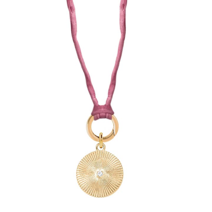 Handpainted Real Silk Cord with Charm Keeper and Crystal Sunburst Circle (Five Colors) for wholesale by Mint + Sky