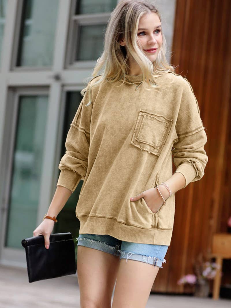 42POPS - Wholesale Sweatshirt - Women's - ",,..._ SI-24555 French Terry Washed Raw Edge Pullover W/ Pocket10