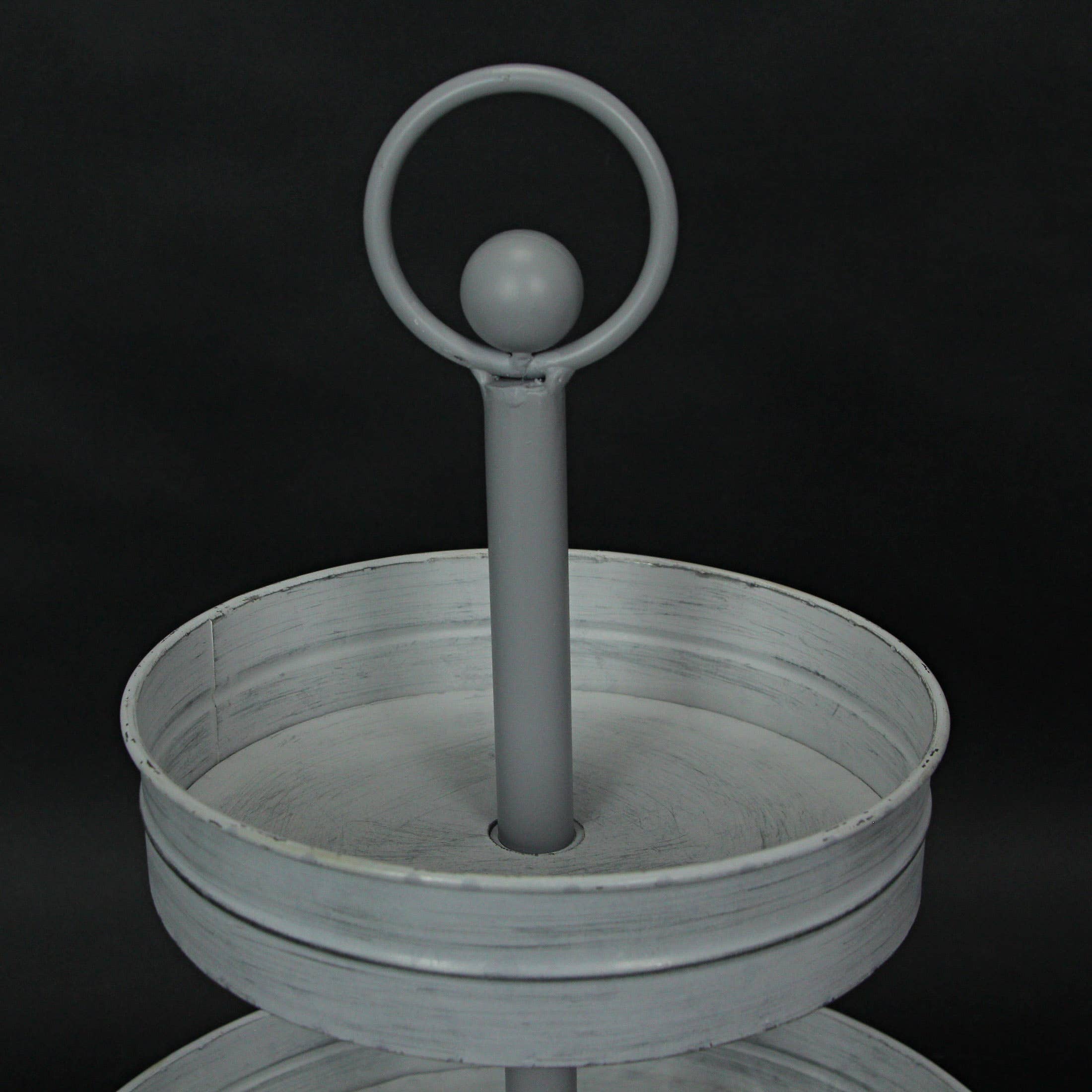 Zeckos - Wholesale Serving Tray - Distressed White Metal Round 2 Tier Farmhouse Serving Stand3