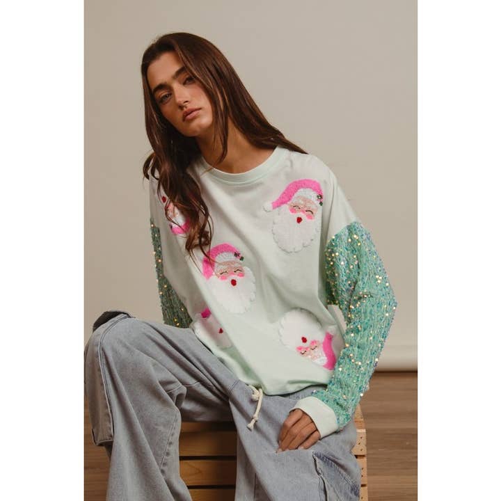 IVE - Wholesale Sweatshirt - Women's - Velvet Sequin Beard Santa Christmas Pullover2
