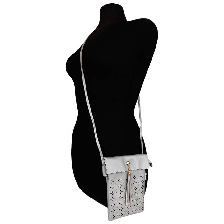 Cap Zone - Wholesale Crossbody Bag - Women's - Boho Studded Laser Cut PU Leather Crossbody Bag