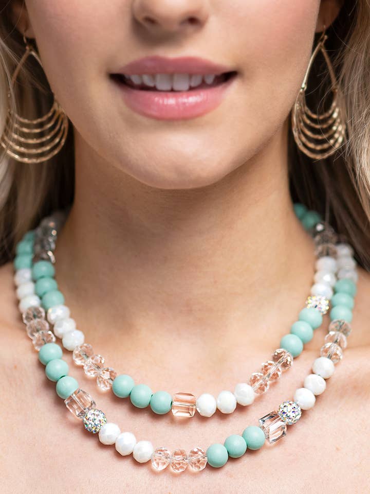 Layered Glass & Wood Beaded Necklace for wholesale by Urbanista