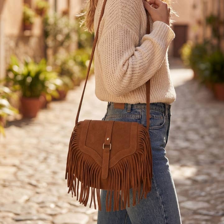 Belted Fringe Flap Boho Crossbody Bag for wholesale by Anarchy Street