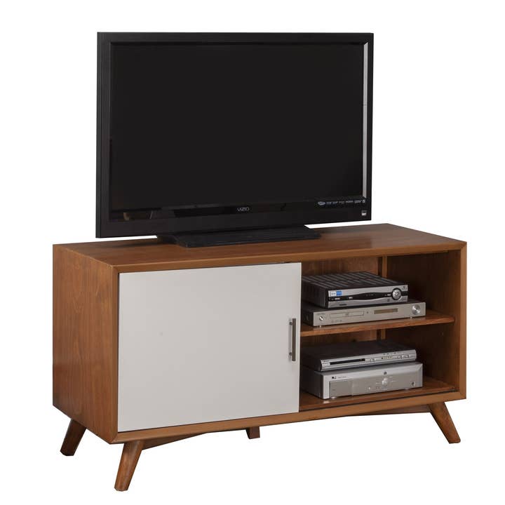 50" Brown and White Solid Wood Open Shelving TV Stand for wholesale by HomeRoots