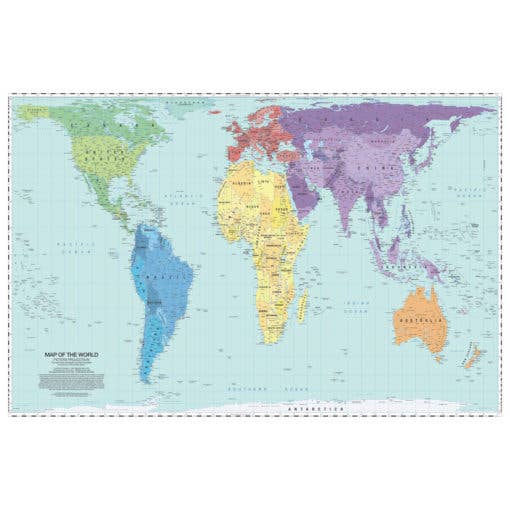 Mapa mundial de proyección Peters - Laminado para venta al por mayor de Map Shop