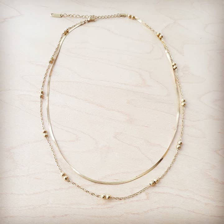 Double Strand Gold Necklace Genuine 18 K Gold Plated 261q for wholesale by The Jewelry Junkie