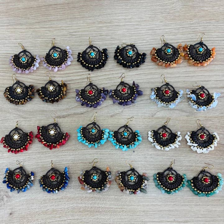 Hecho a mano - Wholesale Dangle Earrings - Round macrame earrings10