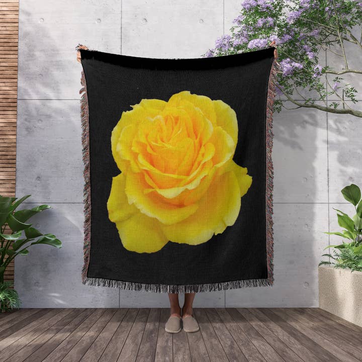 3dRose - Wholesale Throw Blanket - 3dRose, Yellow Rose Close up photograph ofyellow rose of texas isolated on black background, Blanket2