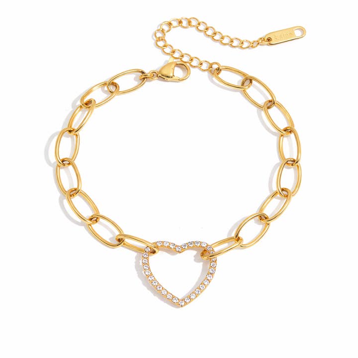 18k rustfrit stål armbånd med åbent hjerte kæde (LSSGB175) for engroshandel hos Lyza Jewels