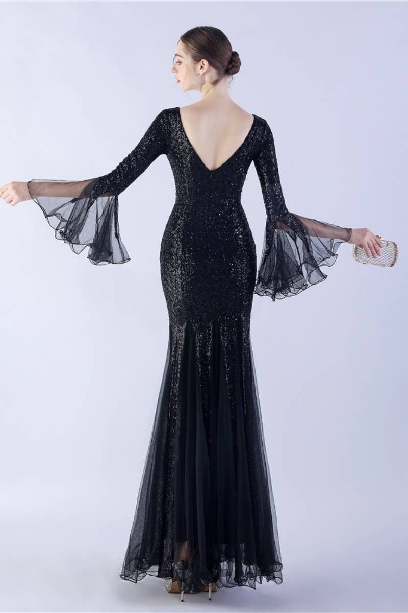 NINEXIS - Wholesale Dress - Women's - CWDMD3627_WAVY MESH BANQUET STAGE SEQUIN DRESS DRESS LONG5