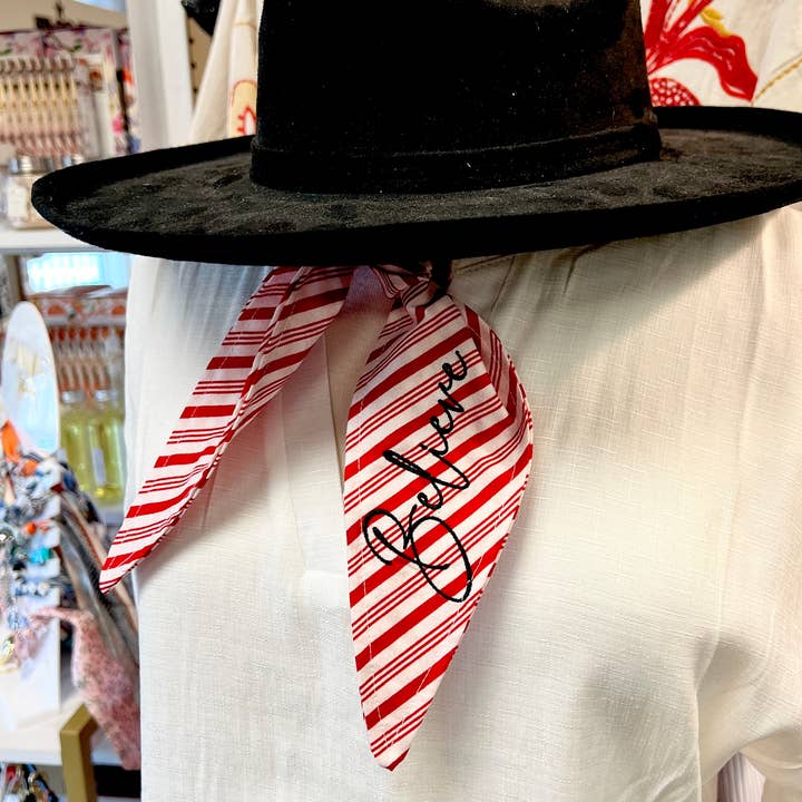 The Funky Soul - Wholesale Scarf - Women's - Believe Red & White Striped Christmas Ascot Scarf2