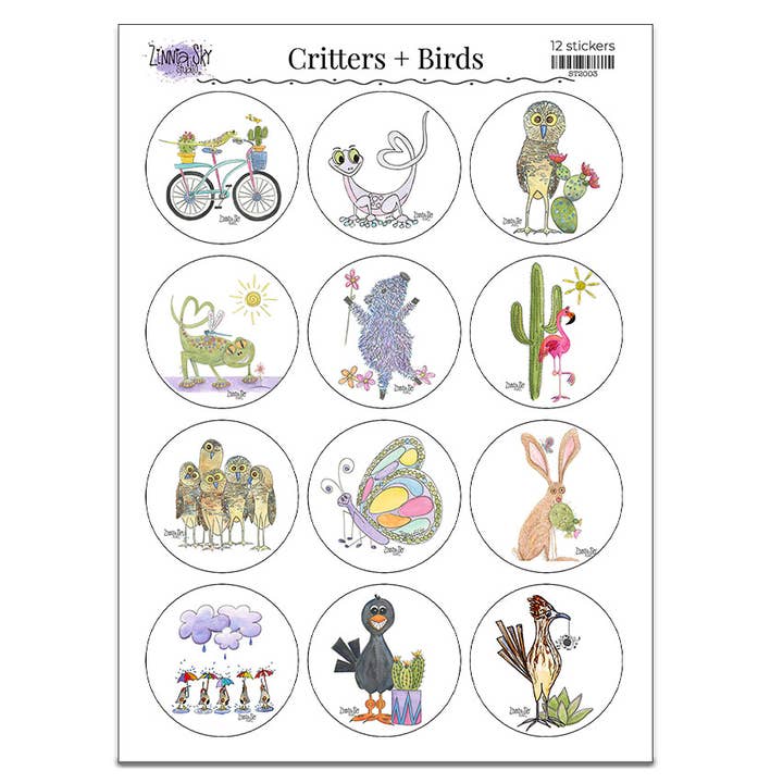 Stickers Critters and Birds for wholesale by Zinnia Sky Studio LLC