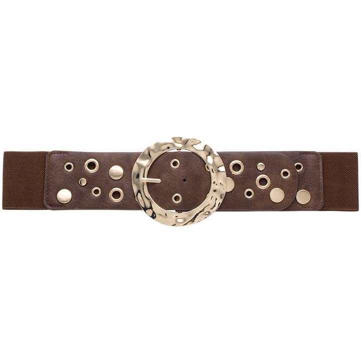 anbfashion - Wholesale Belt – Women's - Fashion Stud Metal Round Buckle Elastic Belt BT-2432