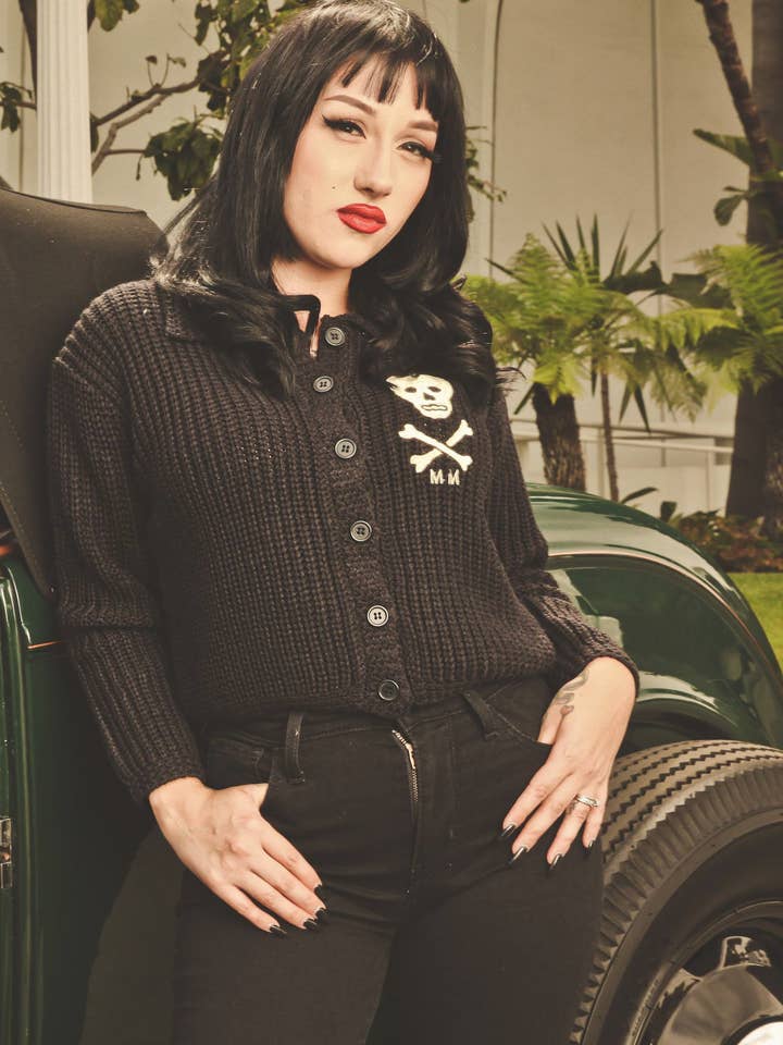 Mischief Made – Pulôver - Mulher por atacado – Camisola Collared MM Skull MN Cropped em Preto1