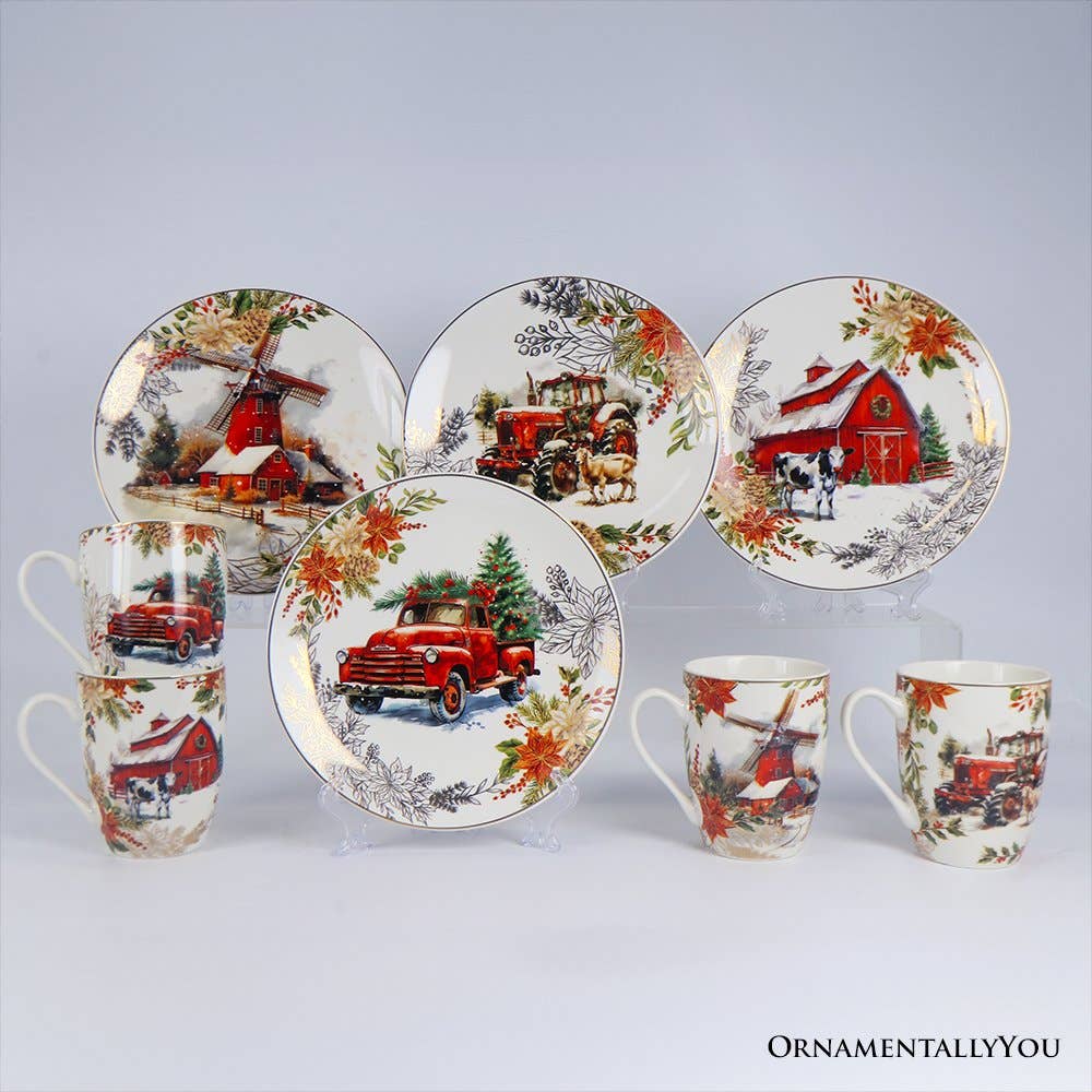 OrnamentallyYou - Wholesale Dinnerware Set - Farmhouse Christmas Set of 4 Plates with Real Gold Elements3