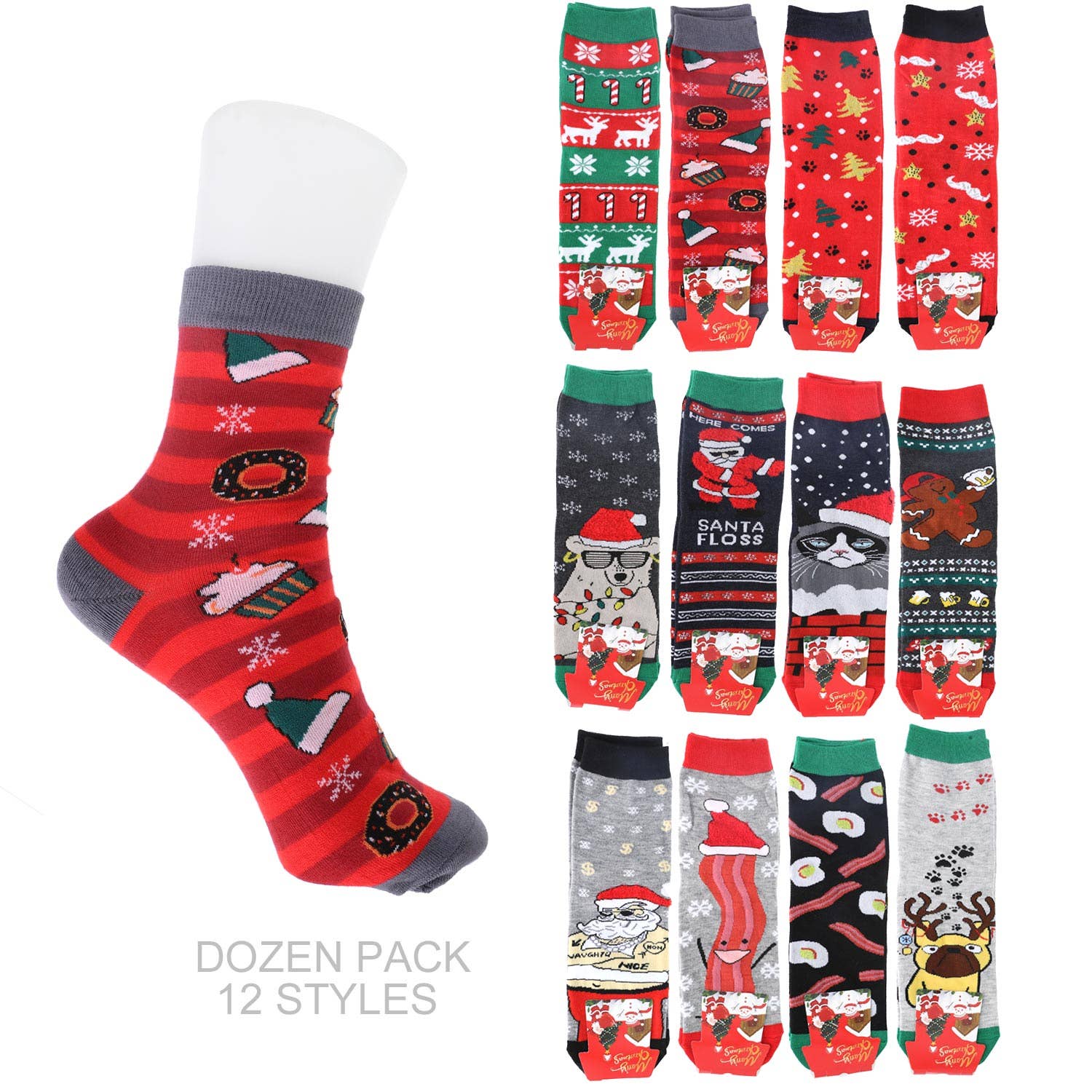 SP Sophia Collection - Wholesale Socks - Unisex - Adult 12 Pack Assorted Christmas Socks1