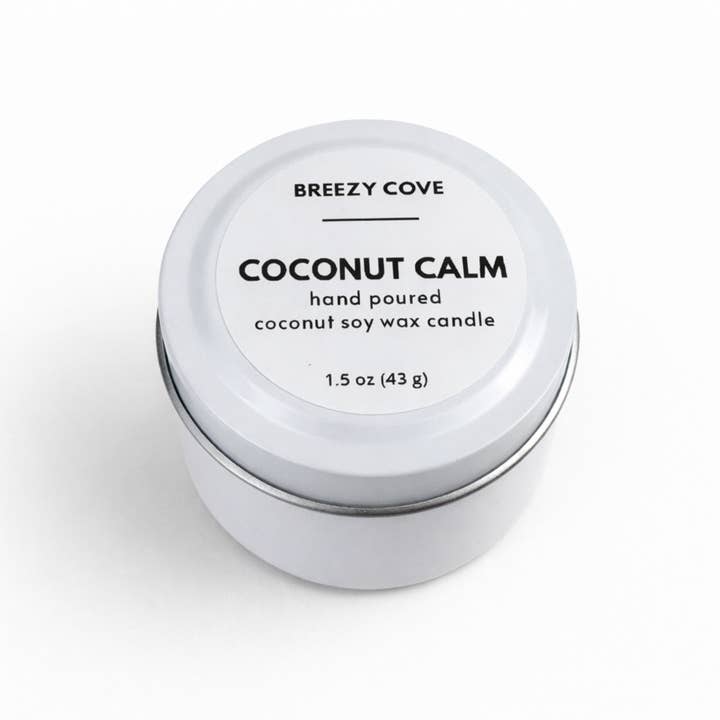 Breezy Cove - Wholesale Travel Candles - Coconut Calm Beach Candle, Mini Tin Candle, Coconut Soy1