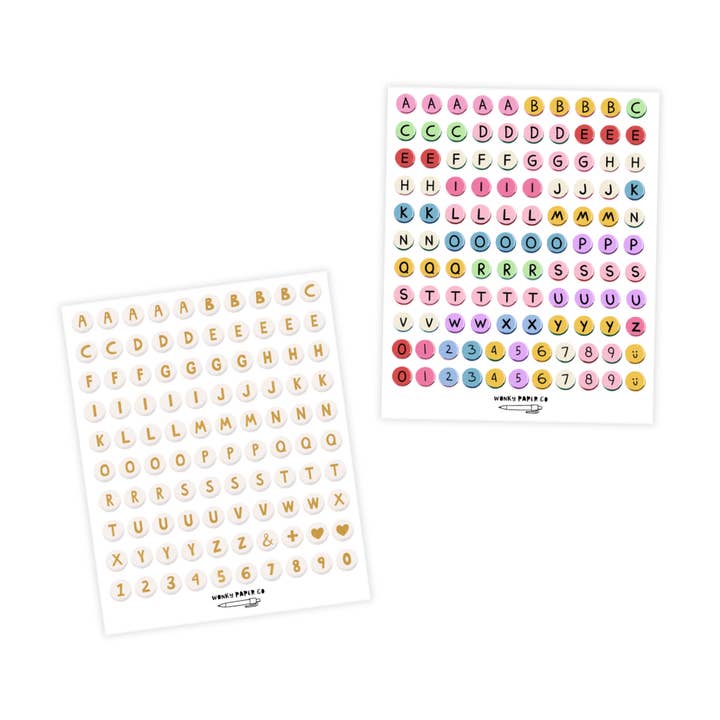 Feuille de perles de lettres pour bracelet d'amitié avec autocollants de l'alphabet pour la vente par Wonky Paper Co