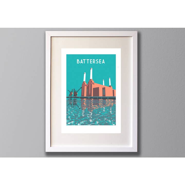 Battersea Power Station Turquoise Art Print, London for wholesale by Red Faces Prints